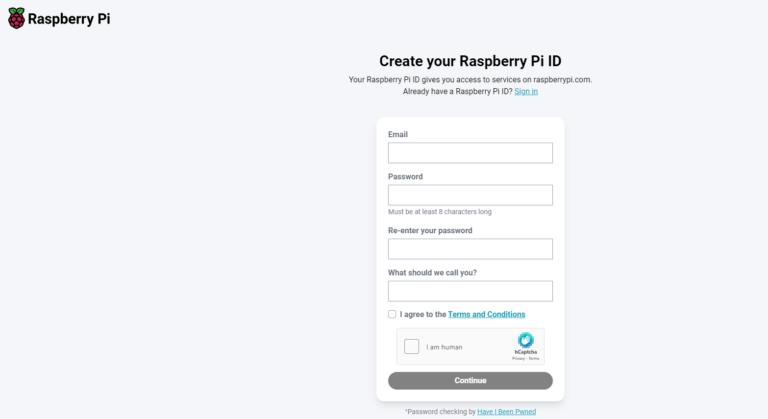 create Raspberry Pi account