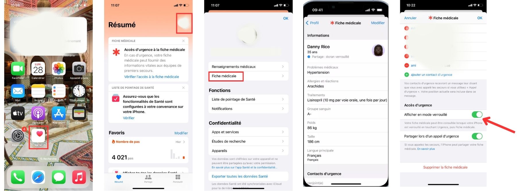 Créer et configurer la fiche médicale iPhone