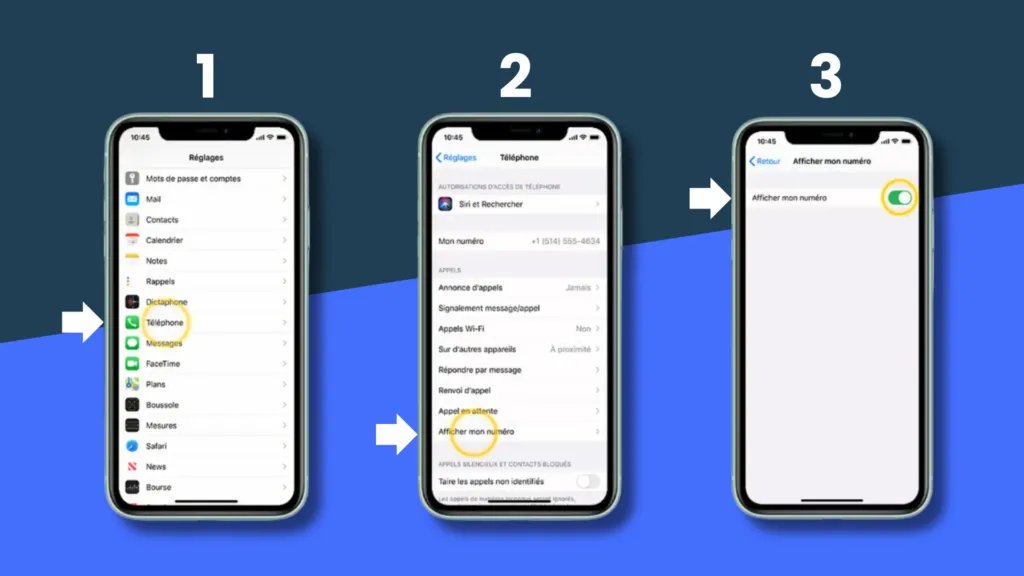 Désactivez Afficher mon numéro iPhone