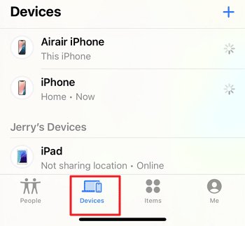 Devices in Find My app