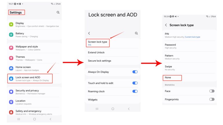 disable lock screen on samsung 1-3