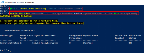 enable bitlocker via powershell