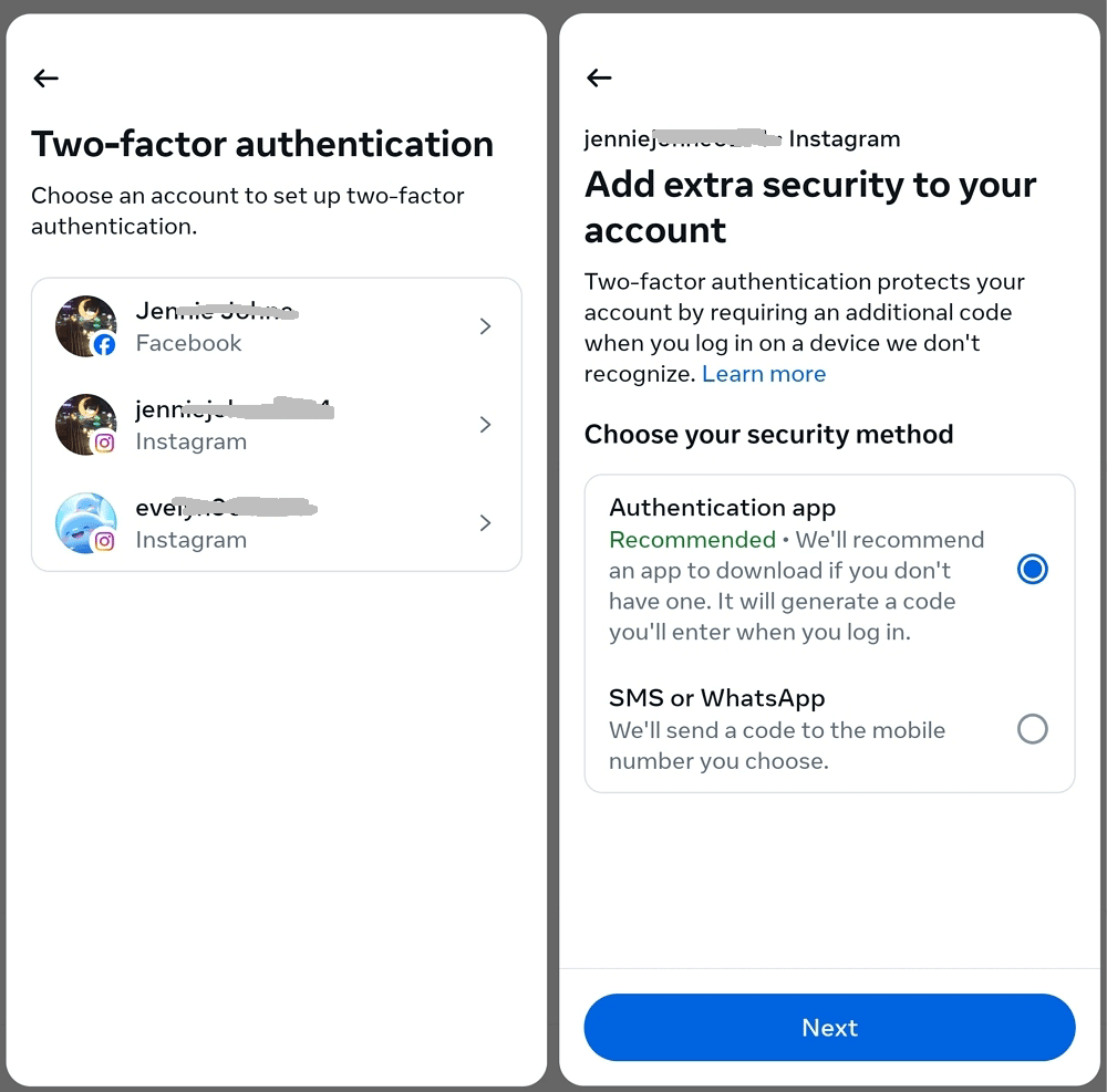 enable two factor authentication for Instagram