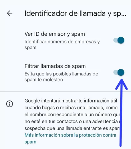 filtrar llamadas de spam