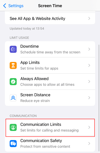 go to Communication Limits in Screen Time