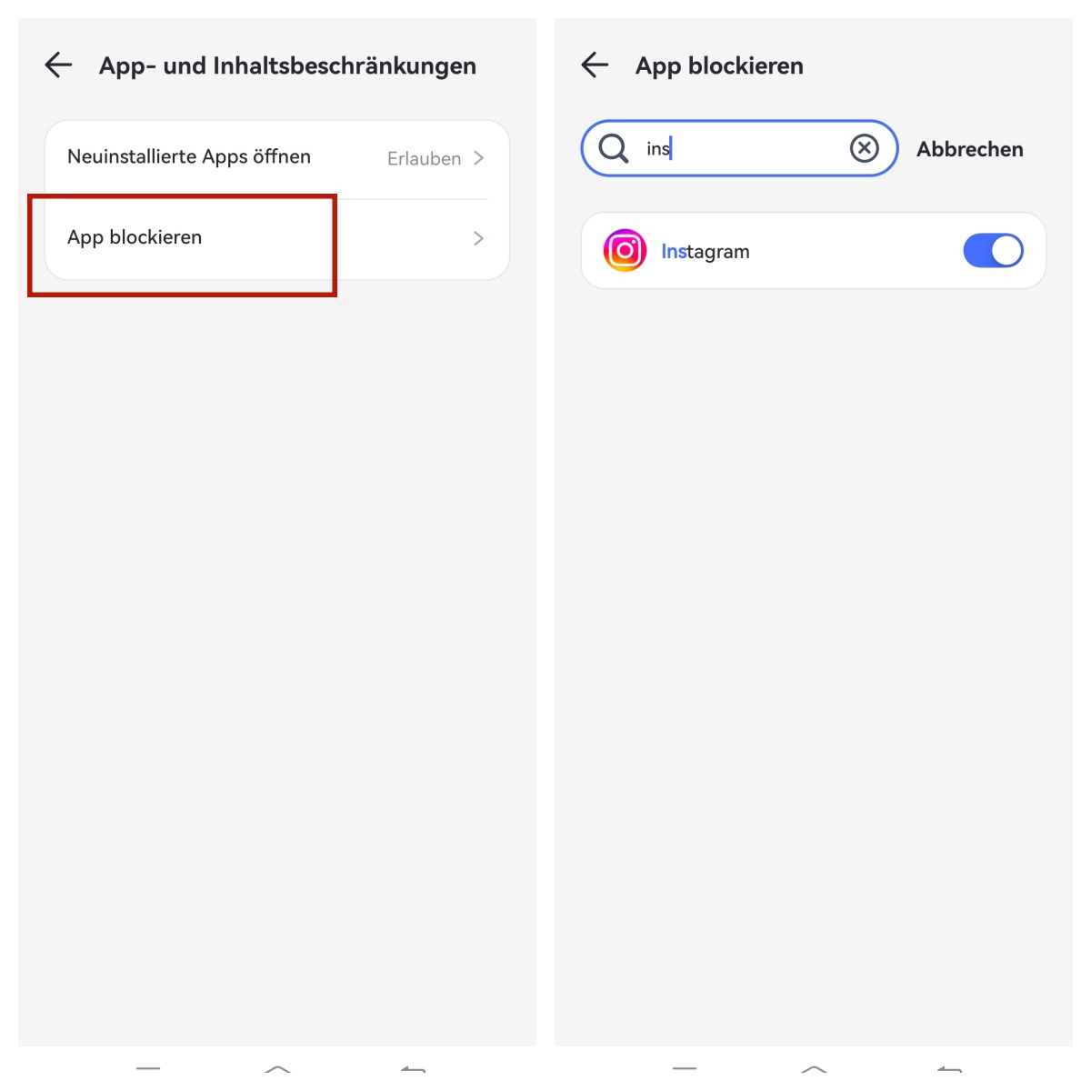 Instagram-App blockieren