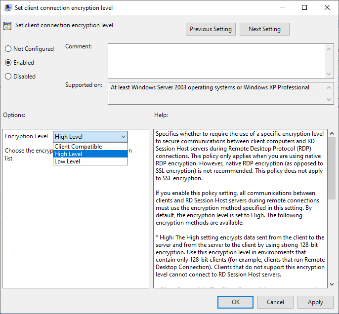 is RDP encryption 03