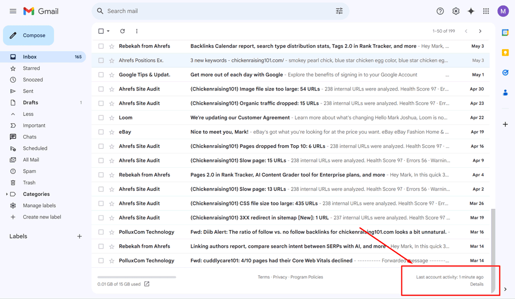 Last account activity of Gmail