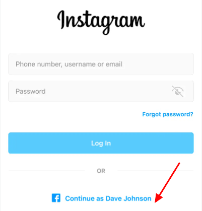 log in Instagram via linked accounts like Facebook