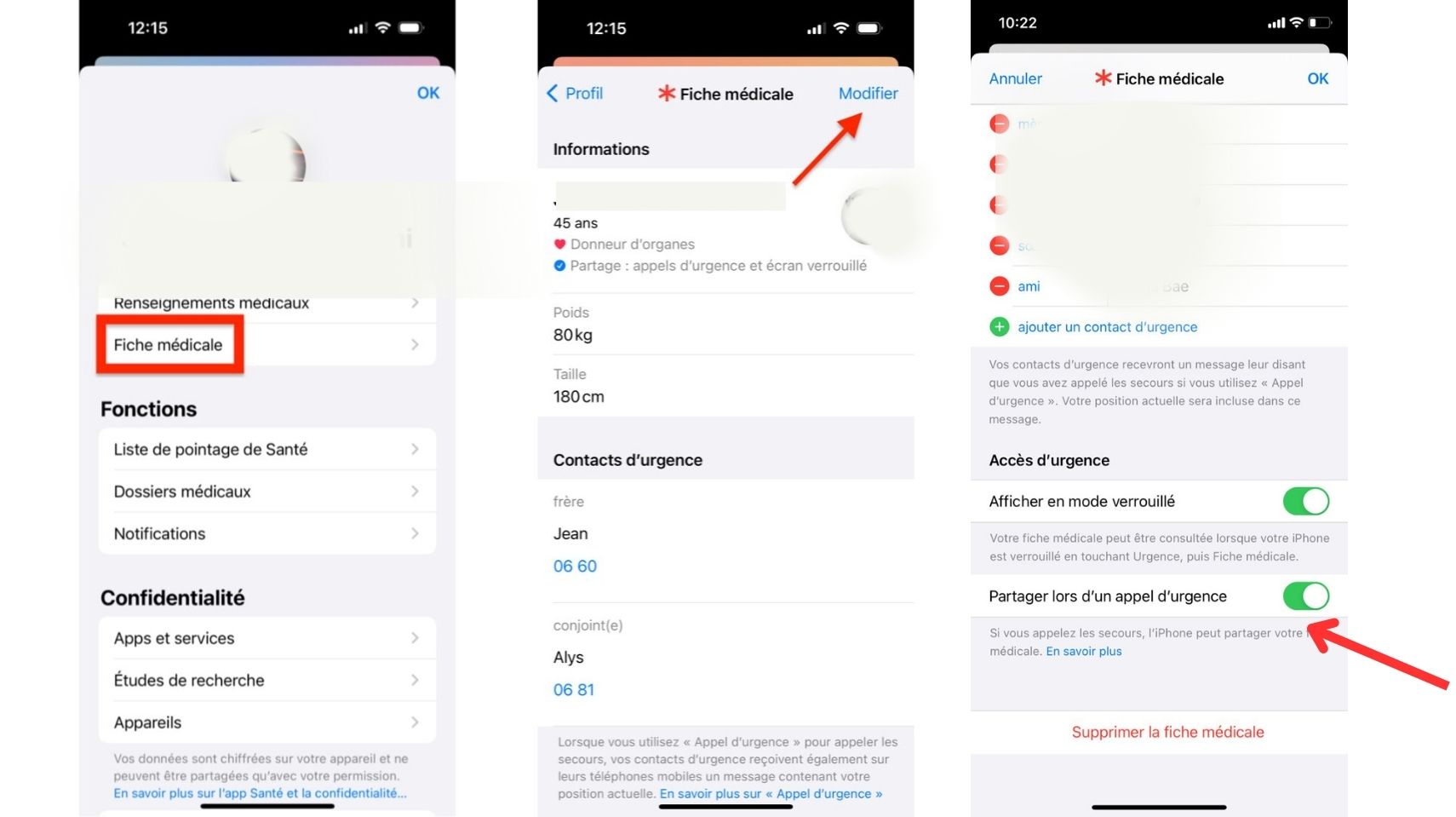 Partage automatique des informations médicales iPhone