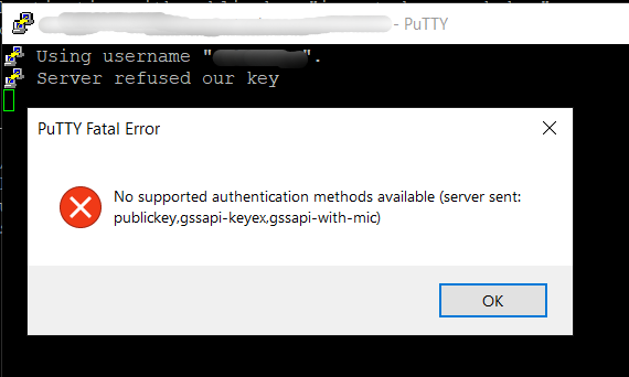 putty no supported authentication methods available 2