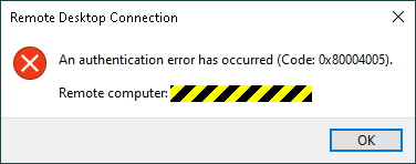 authentication error 0x80004005