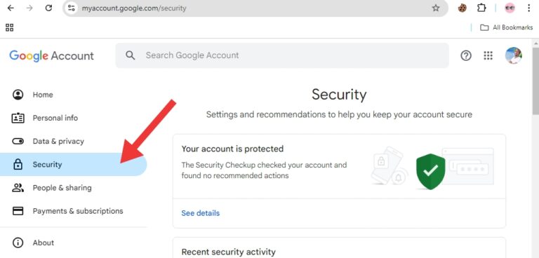 click on the security option