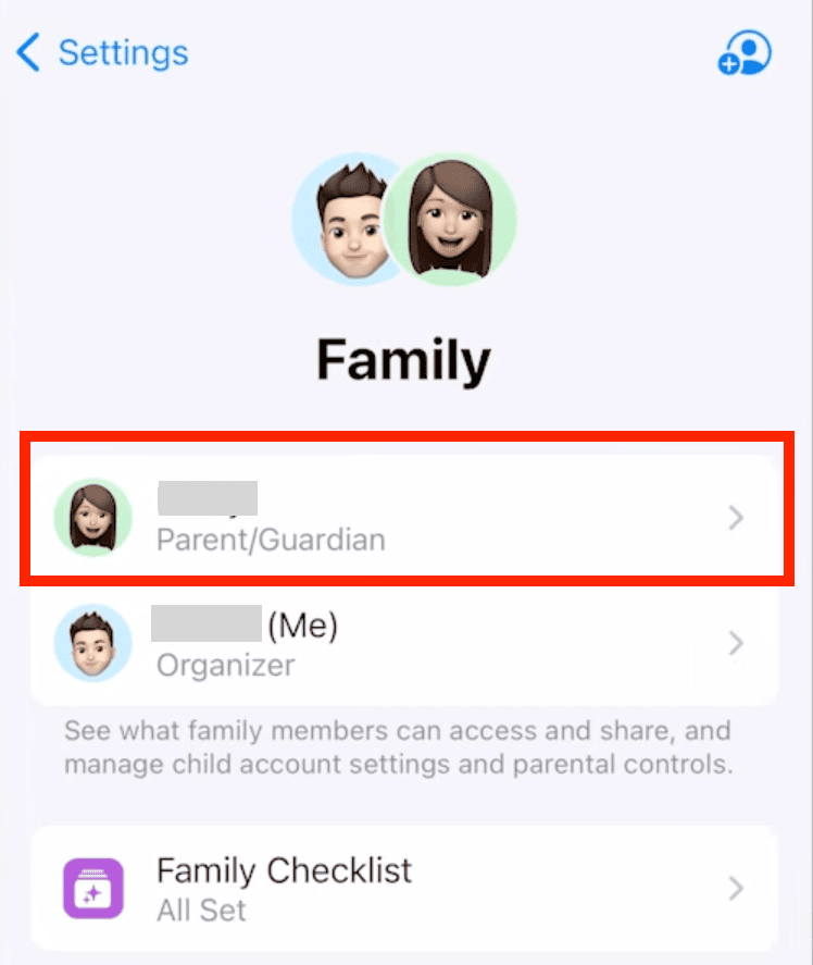 leave the family group through settings step 2