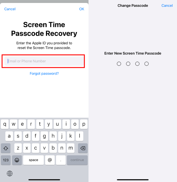 reset screen time passcode