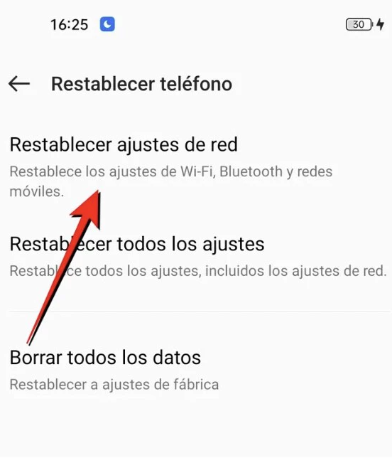 resetea tus ajustes de red