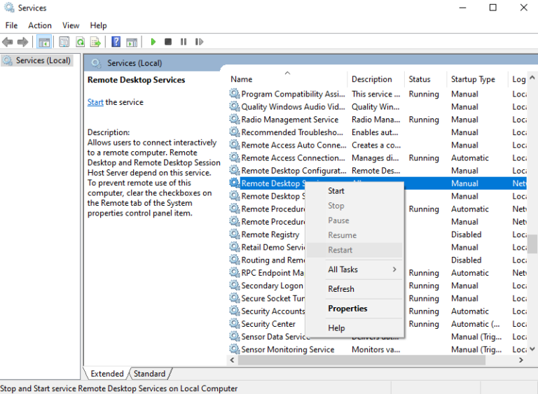 restart remote desktop services