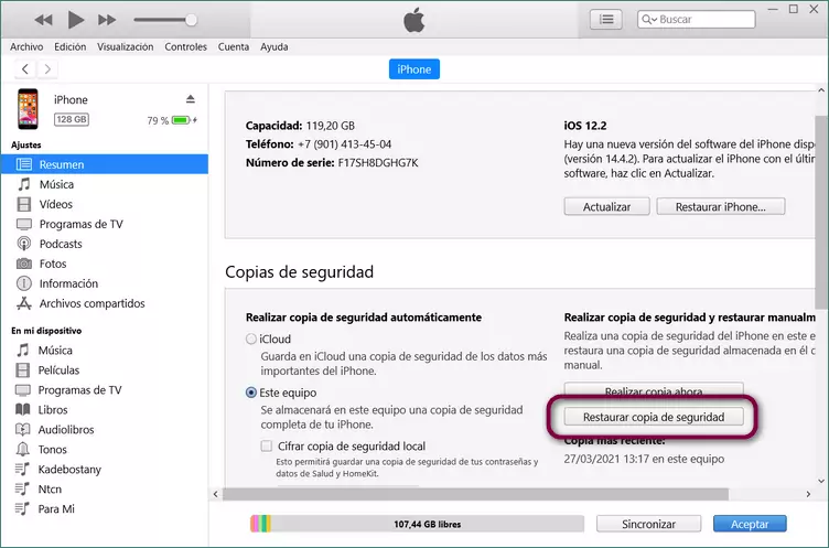 recuperar desde itunes o finder