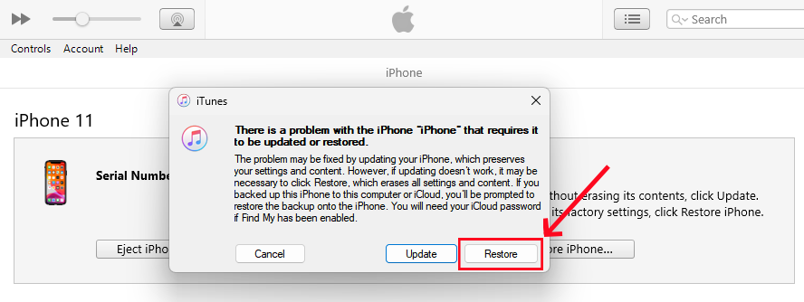 restore iPhone without passcode