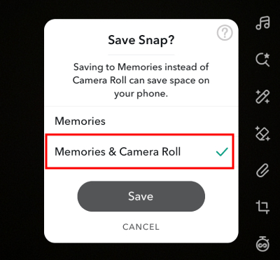 save snap to memories camera roll