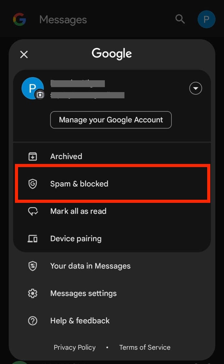 select spam & blocked