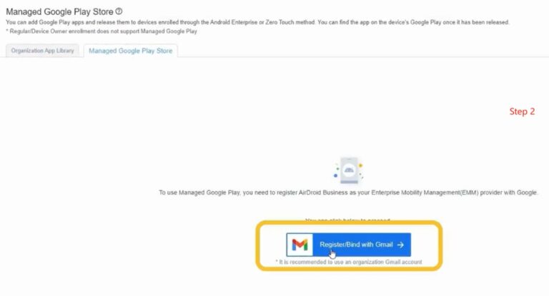 register and bind with gmail