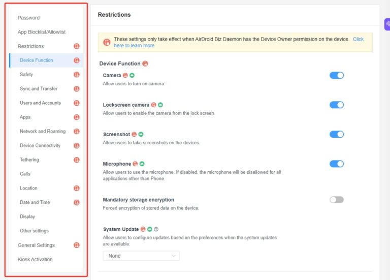 settings for mdm configuration profile