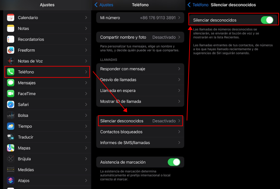 silenciar llamadas desconocidas en iphone