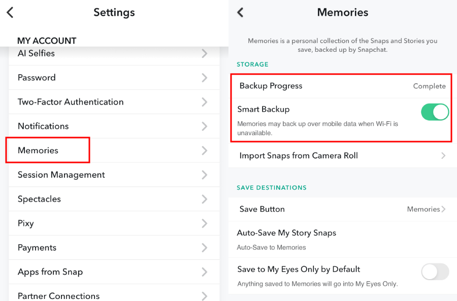 Snapchat smart backup