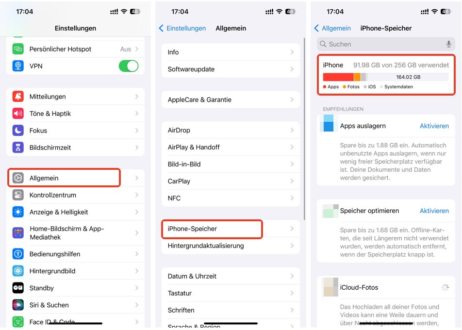 Speicherplatz auf Ihrem iPhone prüfen