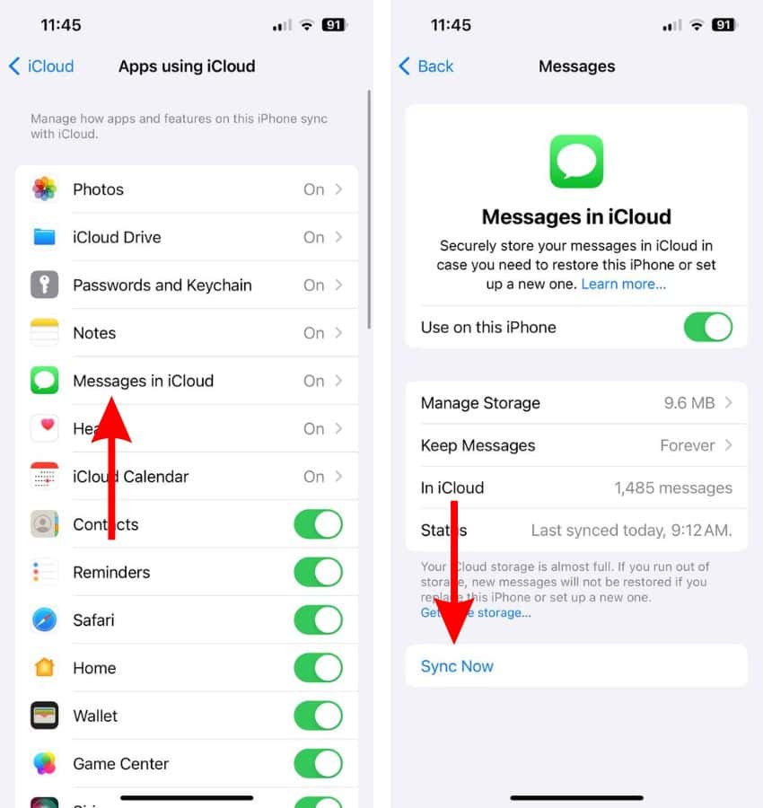 sync messages in icloud manually