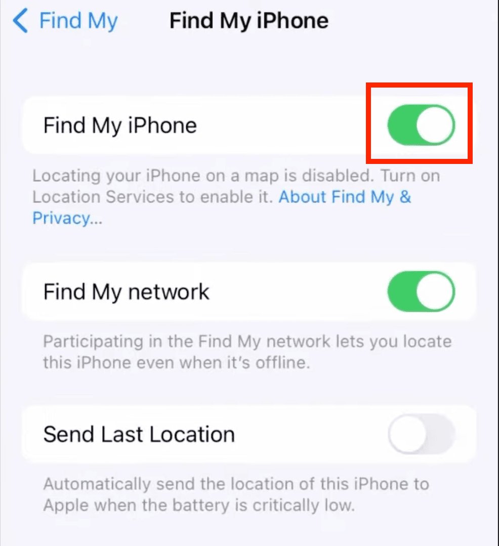 turn of the button of fimd my iphone