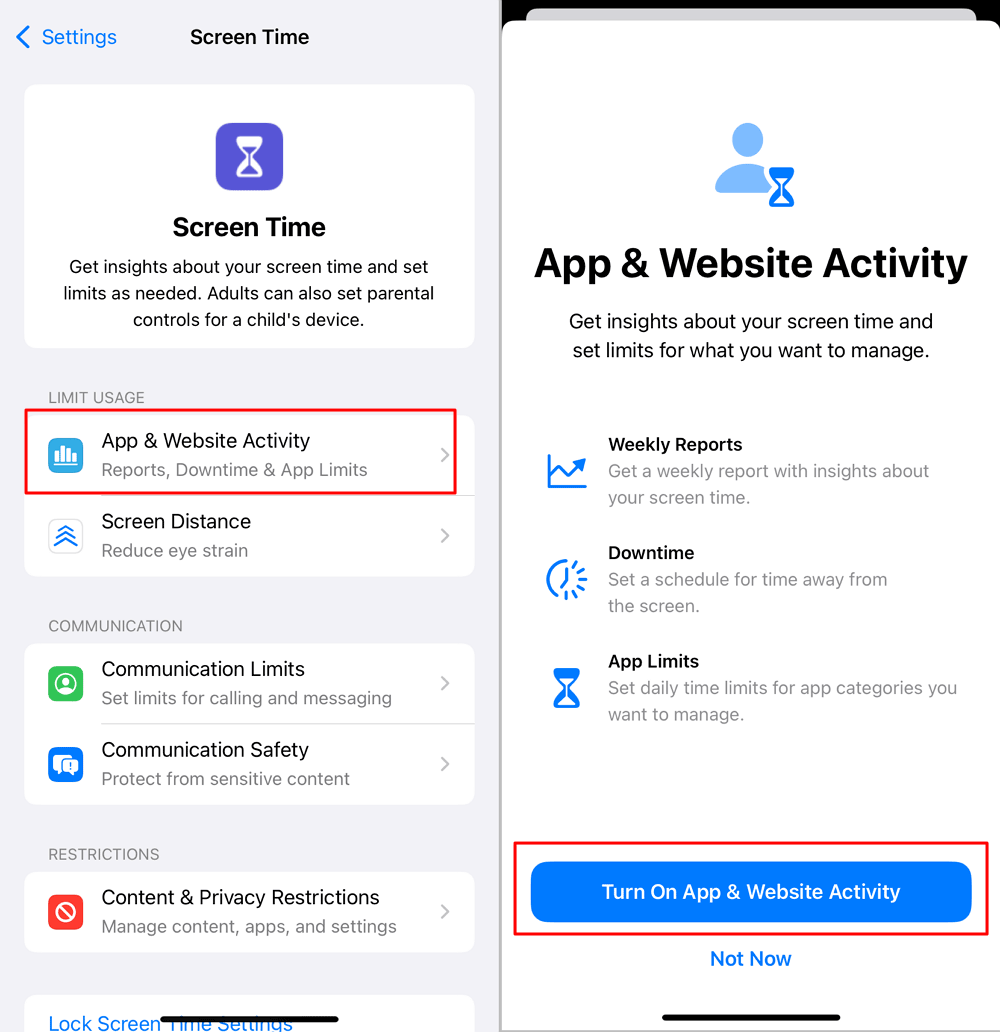 turn on App & Website Activity 