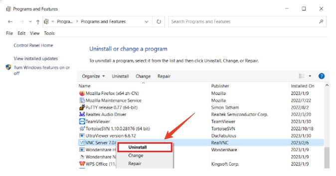 uninstall vncviewer