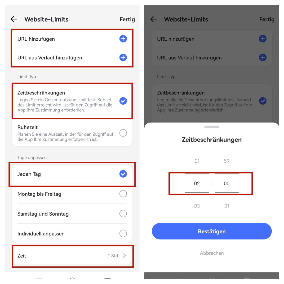 Zeitlimits für Websites festlegen iOS