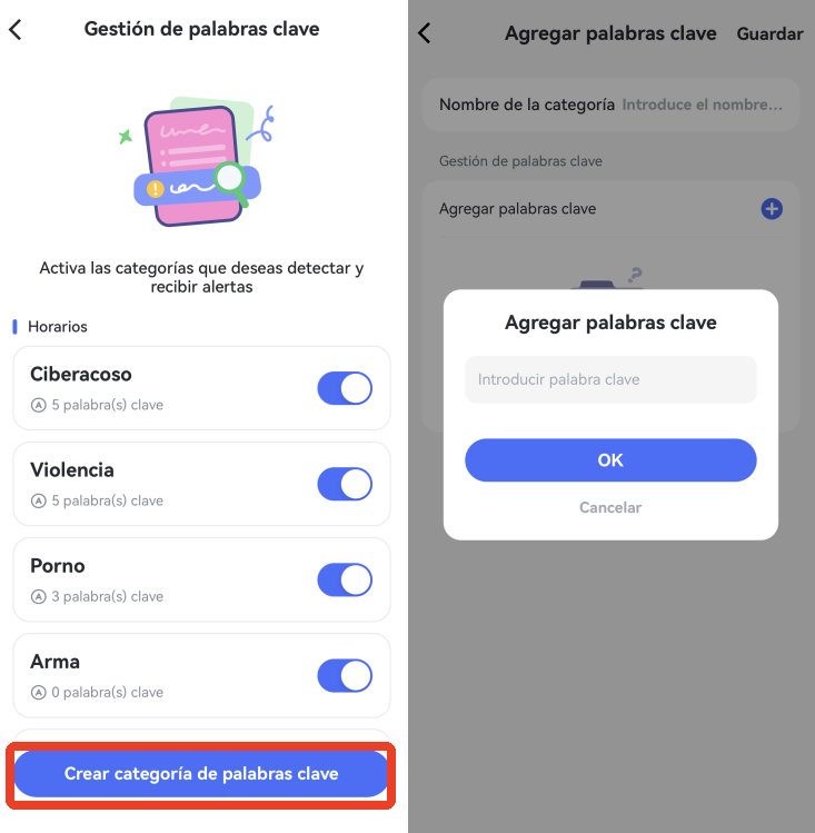 Configura la detección de palabras clave