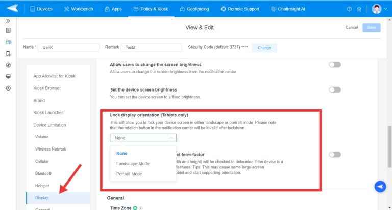 Configure screen orientation for tablets