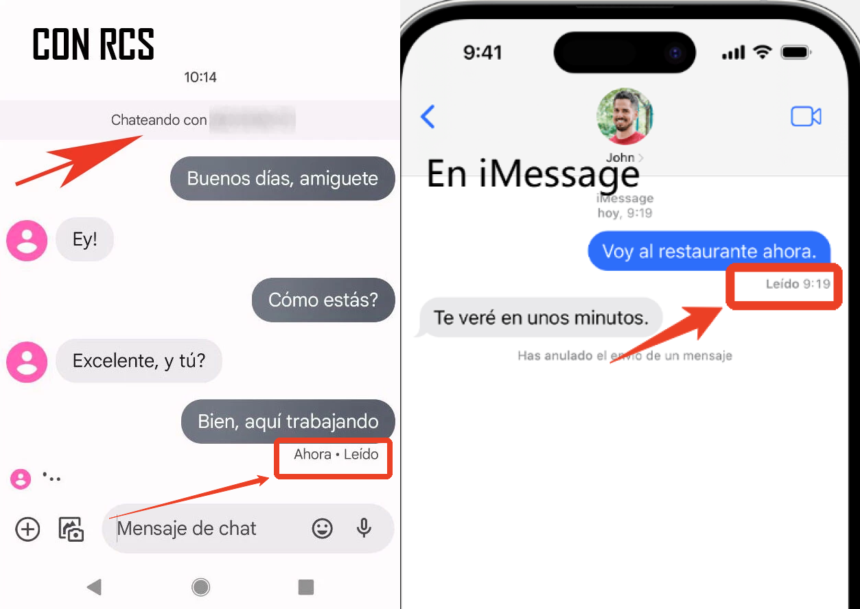 Confirmaciones de lectura rcs y imessage