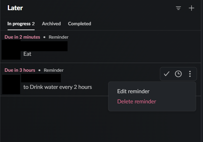 edit or delete Slack reminders