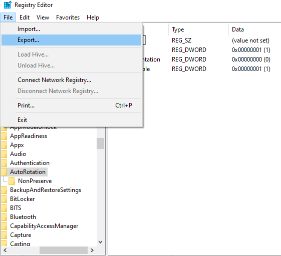 Export and backup registry data