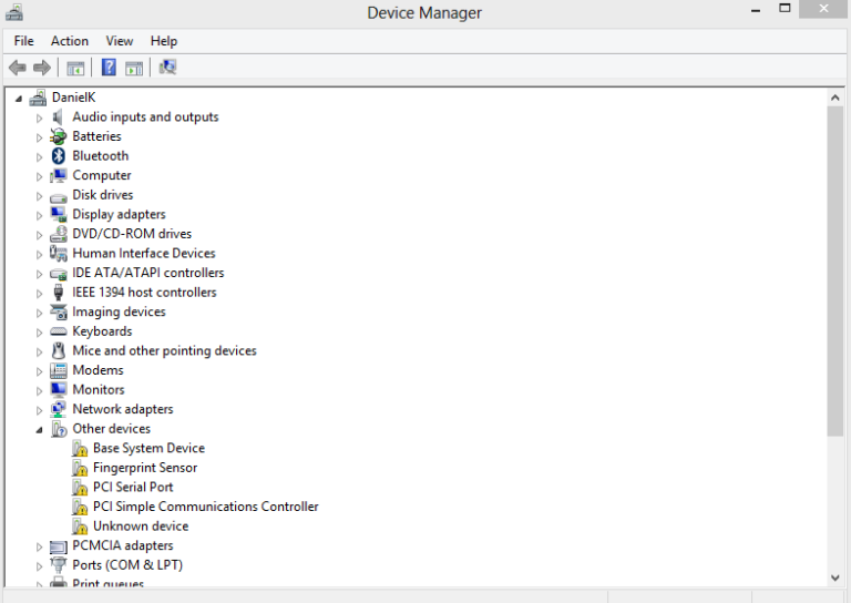 Find the relevant sensor in the device manager