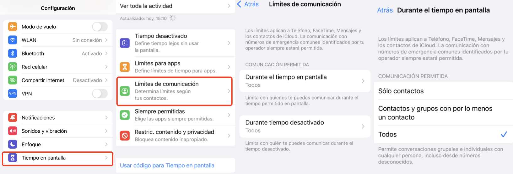 Límites de comunicación en tiempo de pantalla