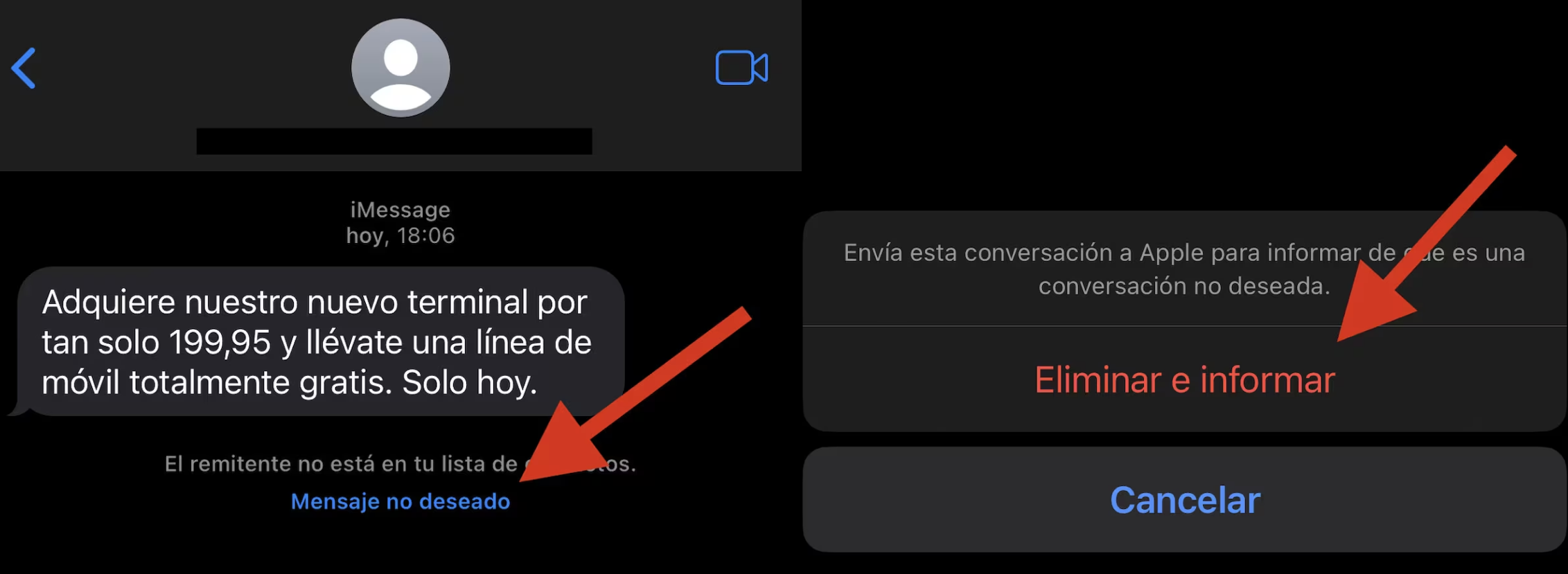 Reportar no deseados en imessage