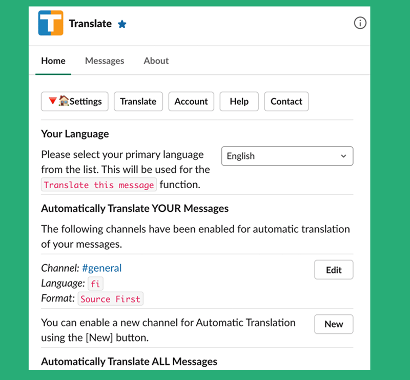 Translate chatbot for Slack