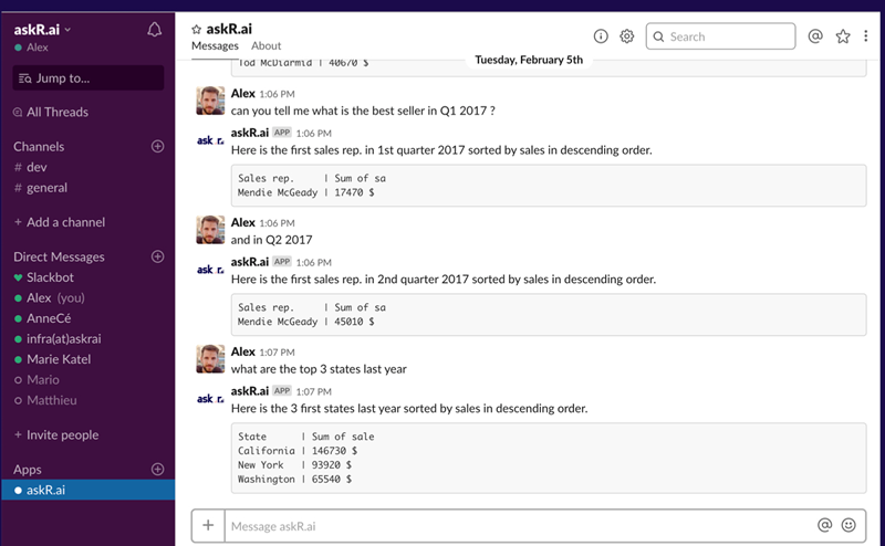 askR.ai chatbot for Slack