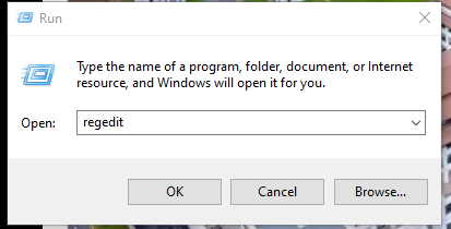 Type the command regedit to open run