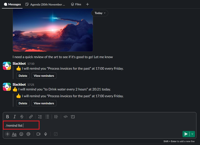 view Slack reminder list