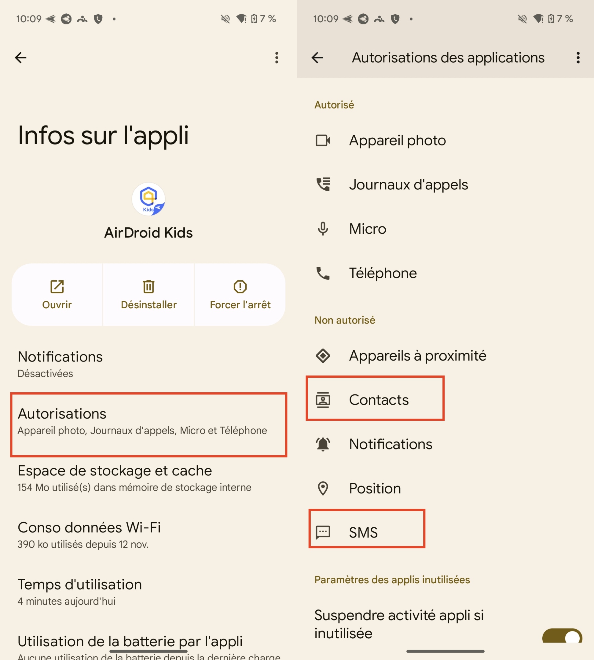 Activer les autorisations pour les appels et les SMS depuis les paramètres