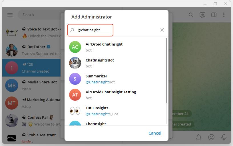add bots to telegram channel