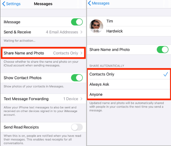 adjust profile settings on iMessage